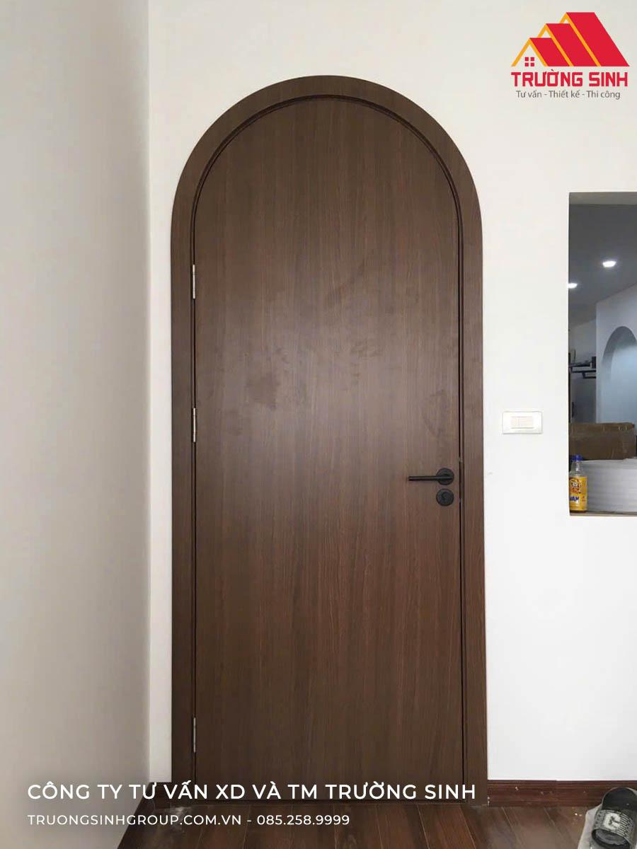 Mẫu cửa vòm Composite vân gỗ trơn phẳng